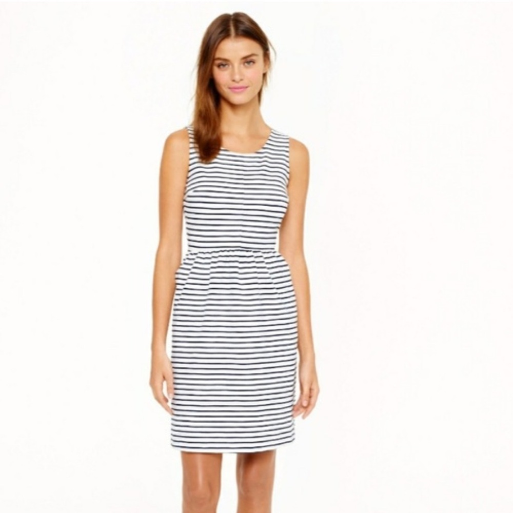 100%Silk J. Crew Navy and White Striped Midi Dress